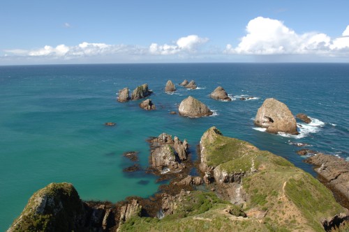 Nugget Point, Otago Coast; Blick vom 1869 erbauten Lighthouse   (Klicken zum öffnen)