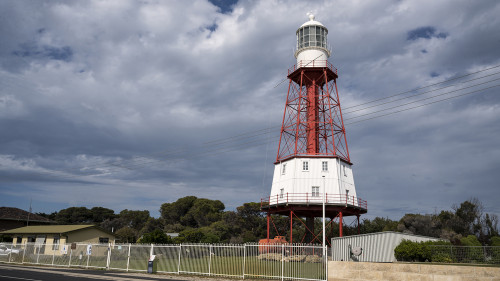 Cape Jaffa Lighthouse bei Kingston SE, in Betrieb von 1872 bis 1973.   (Klicken zum öffnen)