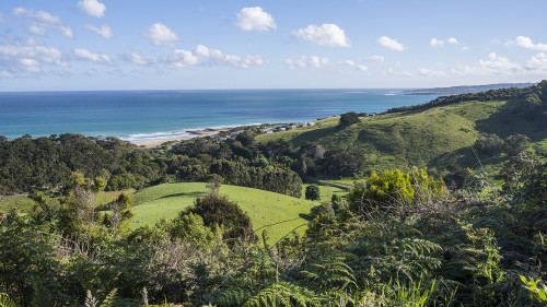 Blick vom Beacon Point auf Apollo Bay, Great Ocean Road.   (Klicken zum öffnen)