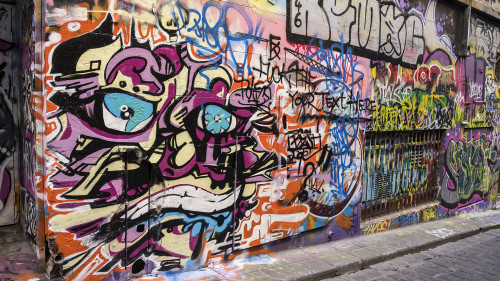 Graffitis in der Hosier Lane, Melbourne.   (Klicken zum öffnen)