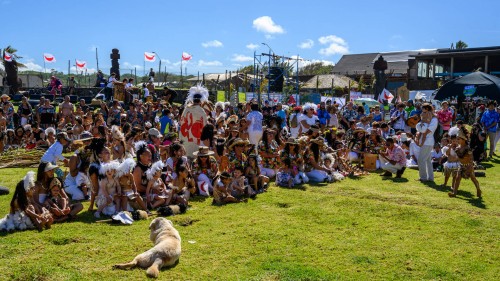 Die einzelnen Schulen zeigen, was sie während des Jahres für die Rapa Nui Kultur getan haben   (Klicken zum öffnen)